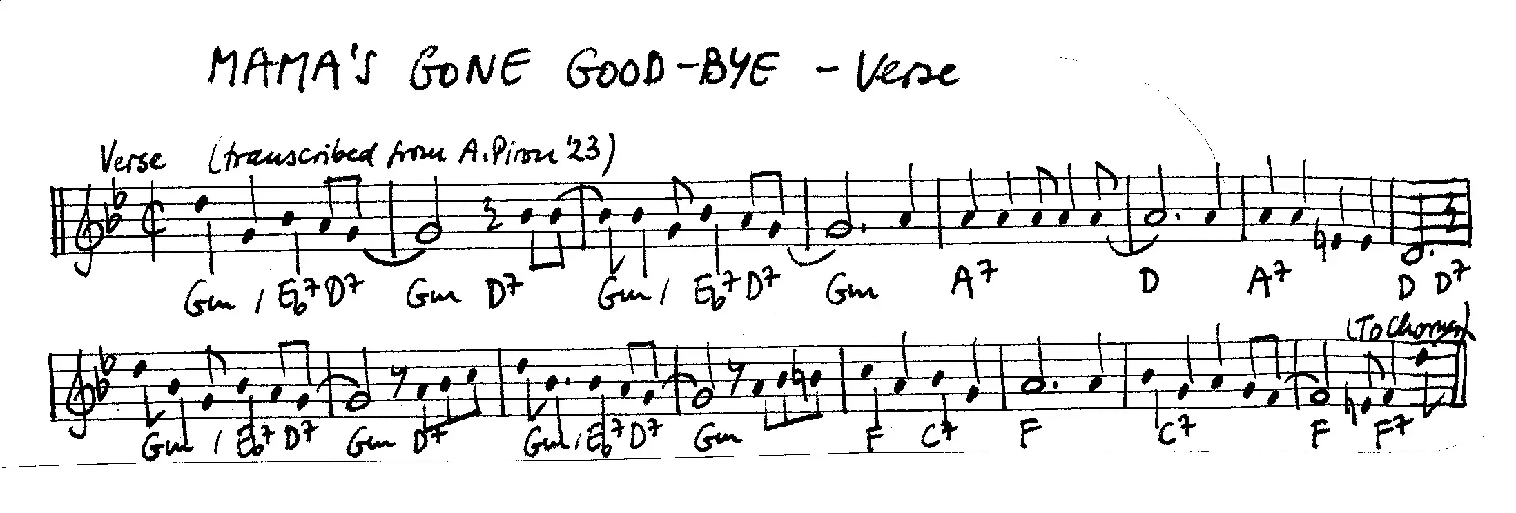 mama's gone goodbye - verse free jazz leadsheet - Courtesy of the Jungle Jazz Band